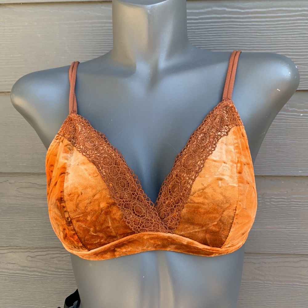 Velvet and Lace Trim Halter top Bralette